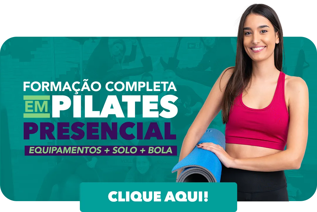 Formação completa em Pilates presencial: equipamentos, solo e bola.